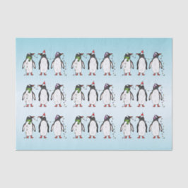 Papel De Seda Ilustración de tres pingüinos navideños festivos