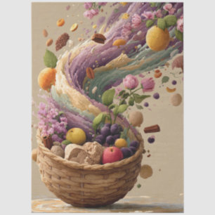 Papel De Seda Ilustración digital de cesta de frutas y flores