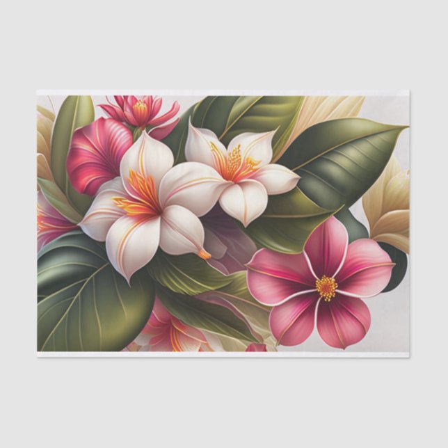 Papel De Seda Ilustracion Floral Blanco Rojo Tropical (Anverso)