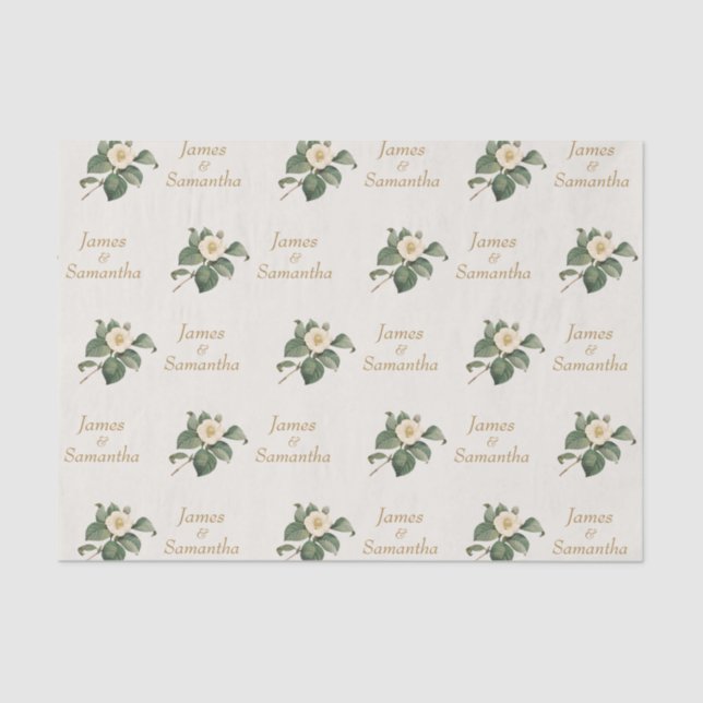 Papel De Seda Ilustracion floral blanco simple | Regalo Boda (Anverso)