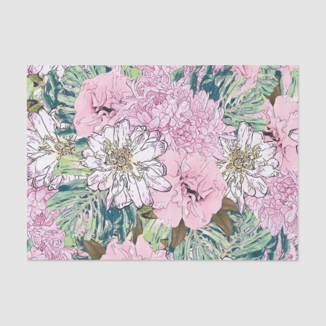 Papel De Seda Ilustracion floral blanco y rosa de Rubor (Anverso)