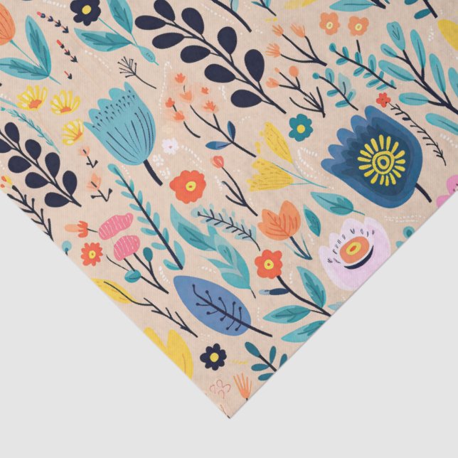 Papel De Seda Ilustracion Floral Moderno de Arte Popular (Detalle)