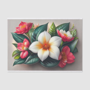 Papel De Seda Ilustracion Floral Rojo Blanco Tropical