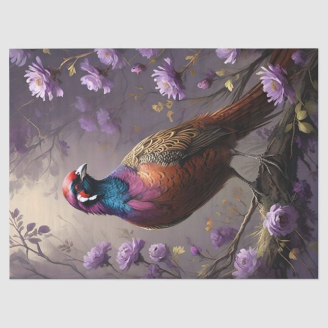 Papel De Seda Ilustración floral violeta de faisán (Anverso)