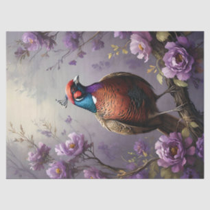 Papel De Seda Ilustración floral violeta de faisán