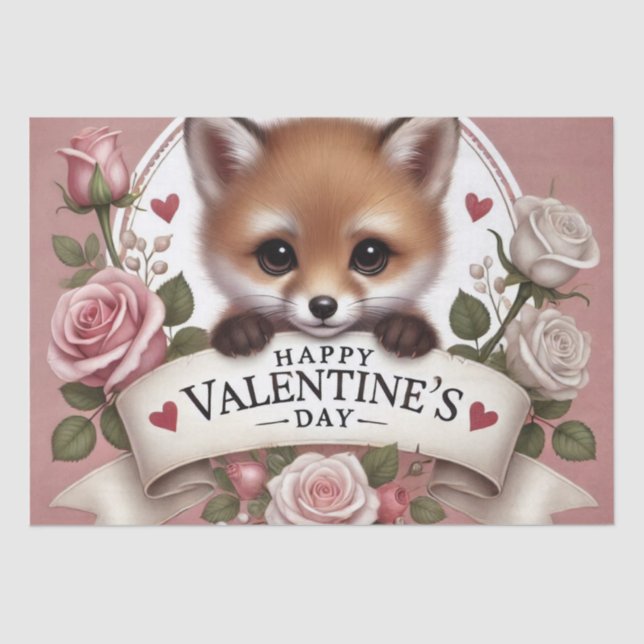 Papel De Seda Ilustracion Fox adorable con Rosas (Anverso)