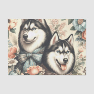 Papel De Seda Ilustracion Husky Siberiano Vintage