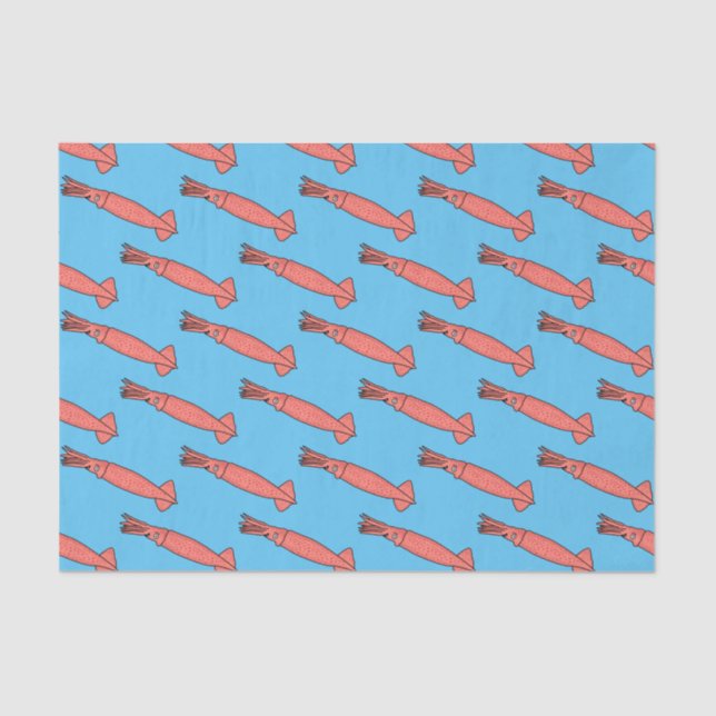 Papel De Seda Ilustracion personalizado de calamar rosa feliz (Anverso)