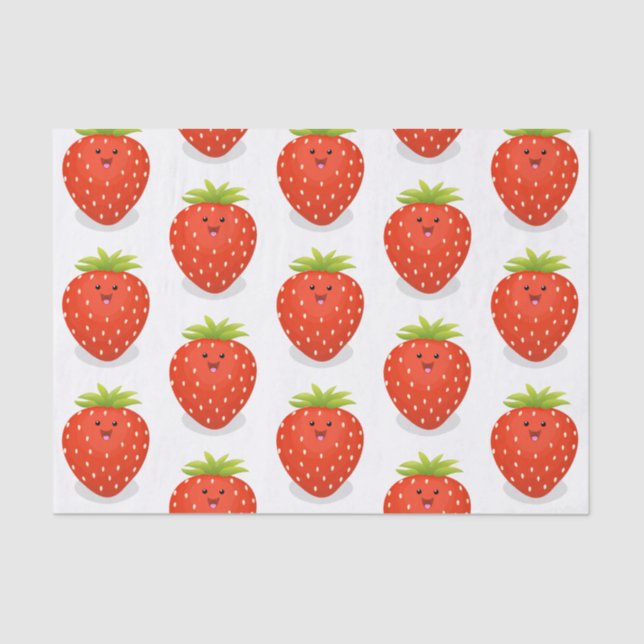Papel De Seda Ilustracion personalizado de fresa cute kawaii (Anverso)