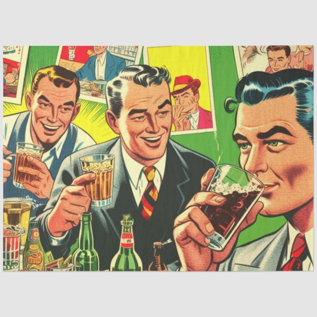 Papel De Seda Ilustracion Retro Bar Bebe Comics (Anverso)