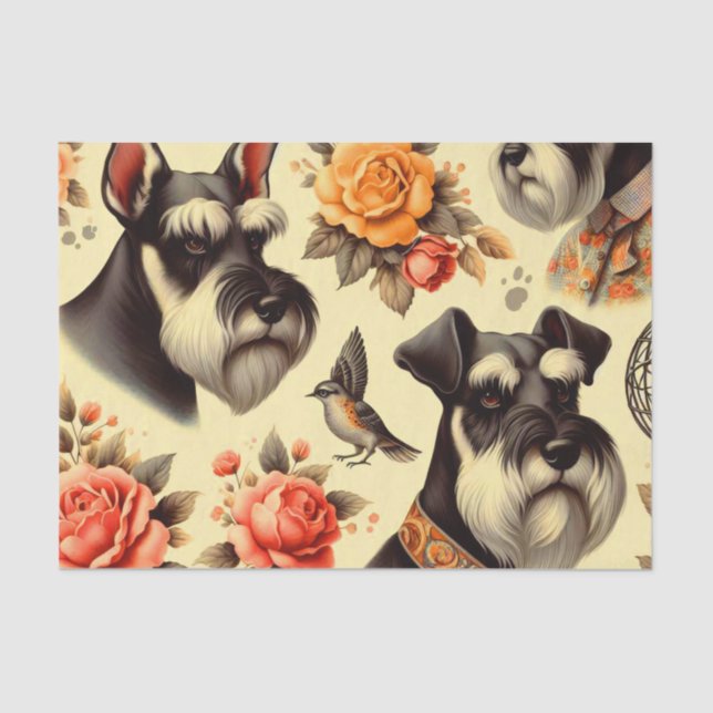 Papel De Seda Ilustracion Retro Cute Schnauzer (Anverso)