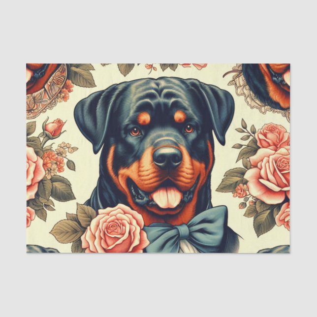 Papel De Seda Ilustracion Retro Rottweiler (Anverso)