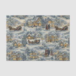 Papel De Seda Ilustración Victoriana de Navidad de un Pueblo Nev