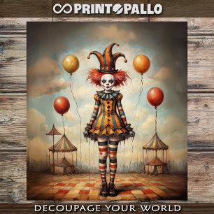Papel De Seda Ilustración vintage de una niña payaso en el circo