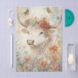 Papel De Seda Ilustración Vintage de Vaca de las Tierras Altas F