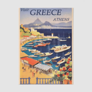 Papel De Seda Ilustración Vintage de Viajes Atenas, Grecia