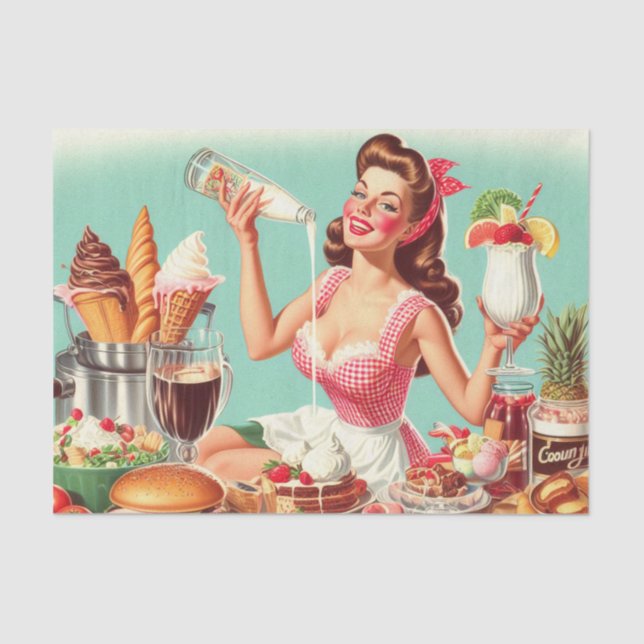 Papel De Seda Ilustracion Vintage Food Pin Up (Anverso)