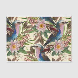 Papel De Seda Ilustraciones de flores, plantas, pájaro tropical.