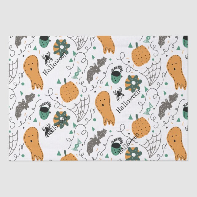 Papel De Seda Ilustraciones de la Calabaza Fantasma Halloween (Anverso)