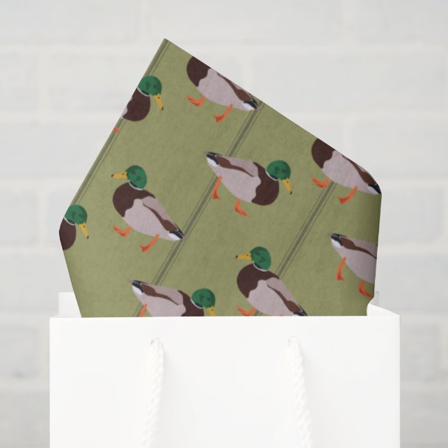 Papel De Seda Ilustraciones Mallard Ducks en Olive Green (Bolsa de regalo)