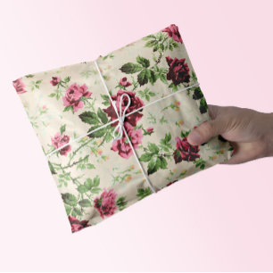 Papel De Seda Ilustraciones vintage de rosas sobre base neutral