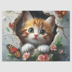 Papel De Seda Imagen 3D de un lindo gatito asomándose