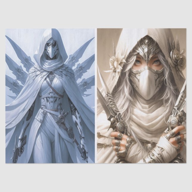 Papel De Seda Imagen doble de mujer guerrera en blanco desmorona (Anverso)