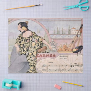 Papel De Seda Impresión Art Nouveau Carmen Habanera – Ópera Vint