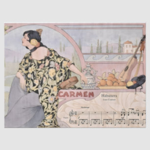 Papel De Seda Impresión Art Nouveau Carmen Habanera – Ópera Vint