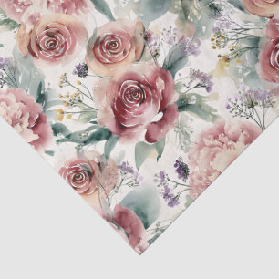 Papel De Seda Impresión botánica extragrande Rosas rosadas Peoní