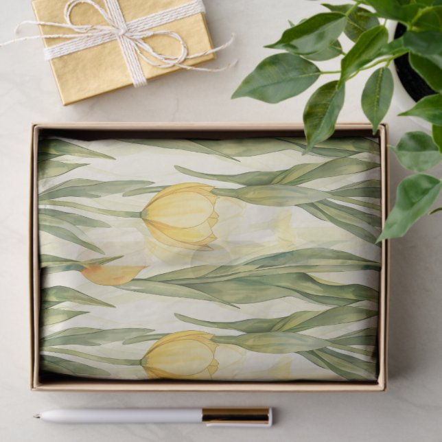 Papel De Seda Impresión completa de tulipanes amarillos estilo a (Regalo )