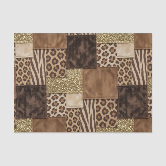 Papel De Seda Impresión de animal africano de patchwork | Marrón (Anverso)