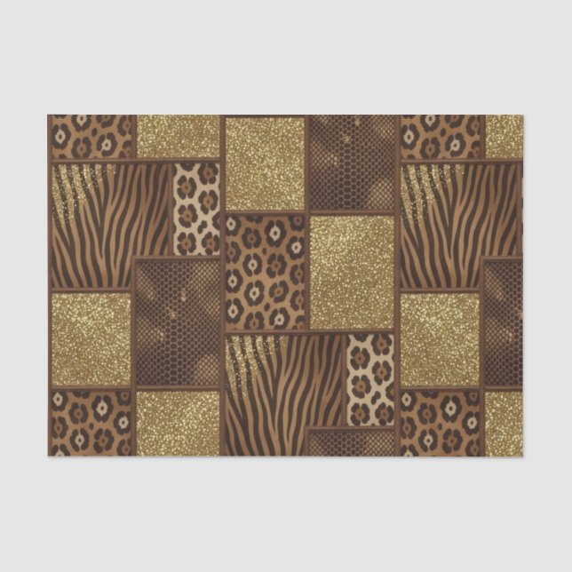 Papel De Seda Impresión de animal africano de patchwork | Marrón (Anverso)