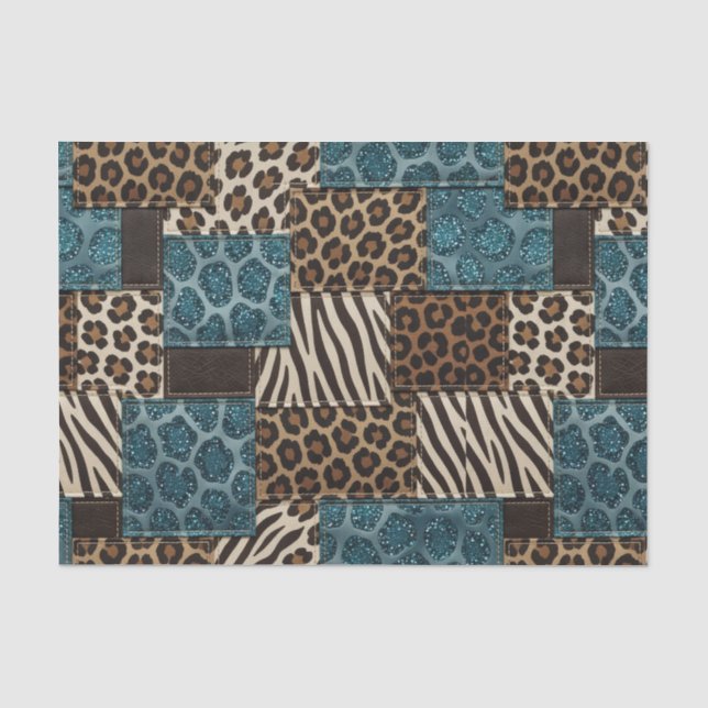 Papel De Seda Impresión de animal africano de patchwork | Marrón (Anverso)