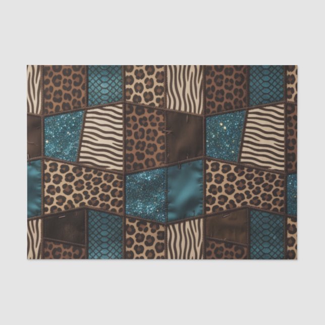 Papel De Seda Impresión de animal africano de patchwork | Marrón (Anverso)