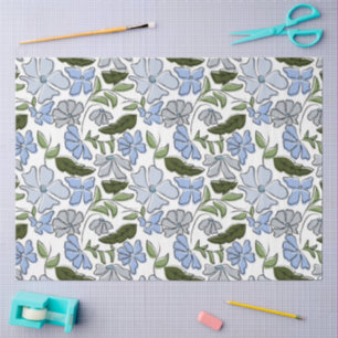 Papel De Seda Impresión de bloques florales de color azul y verd
