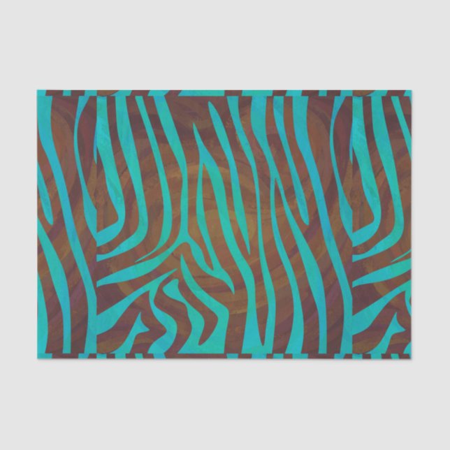 Papel De Seda Impresión de cebra Brown y Verde azulada (Anverso)