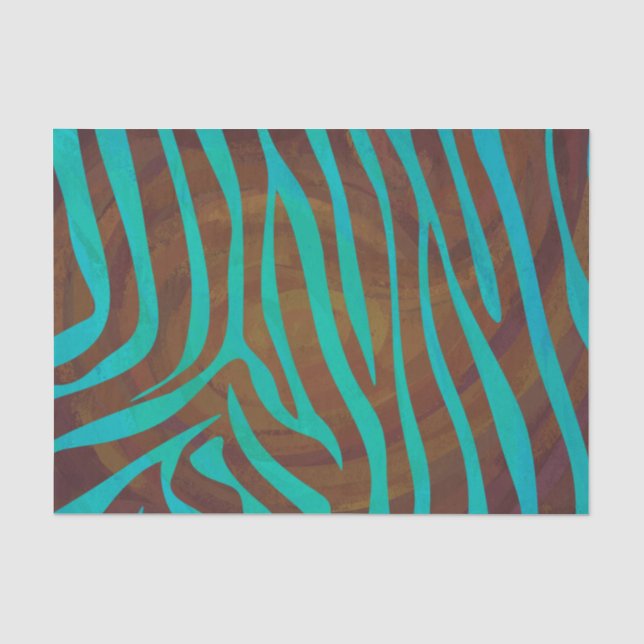 Papel De Seda Impresión de cebra Brown y Verde azulada (Anverso)