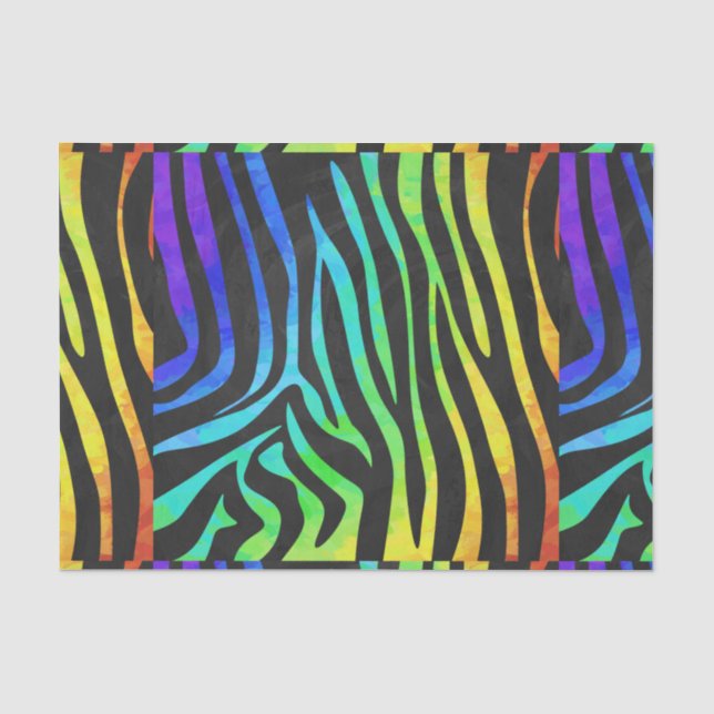 Papel De Seda Impresión de cebra negra y arco iris (Anverso)