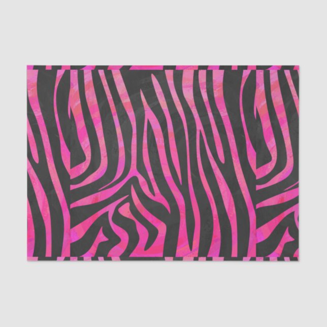 Papel De Seda Impresión de cebra negra y rosa caliente (Anverso)
