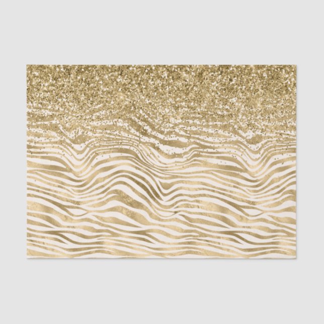 Papel De Seda Impresión de cebra Purpurina Glitzy Gold Cream     (Anverso)