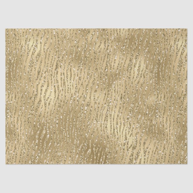 Papel De Seda Impresión de cebra Purpurina Gold Glam Glitzy    (Anverso)