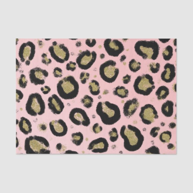 Papel De Seda Impresión de Cheetah, Purpurina de oro rosa y leop (Anverso)