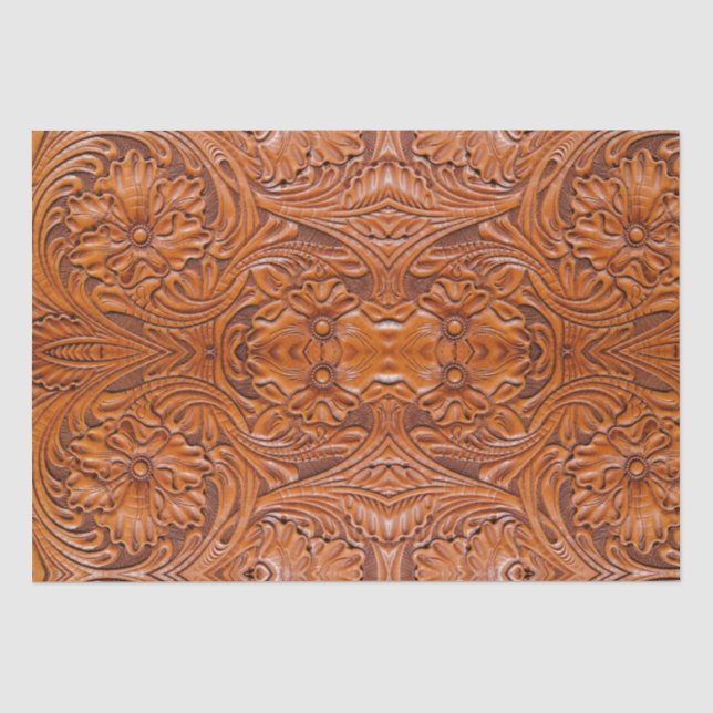 Papel De Seda Impresión de cuero labrado occidental vaquero rúst (Anverso)