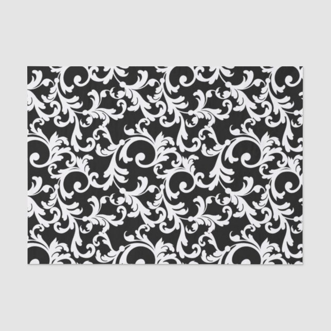 Papel De Seda Impresión de Damask elegante y negra (Anverso)