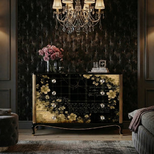 Papel De Seda Impresión de decoupage de efímera floral negra vin