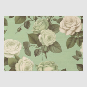 Papel De Seda Impresión de flores italianas verdes y blancas Dec