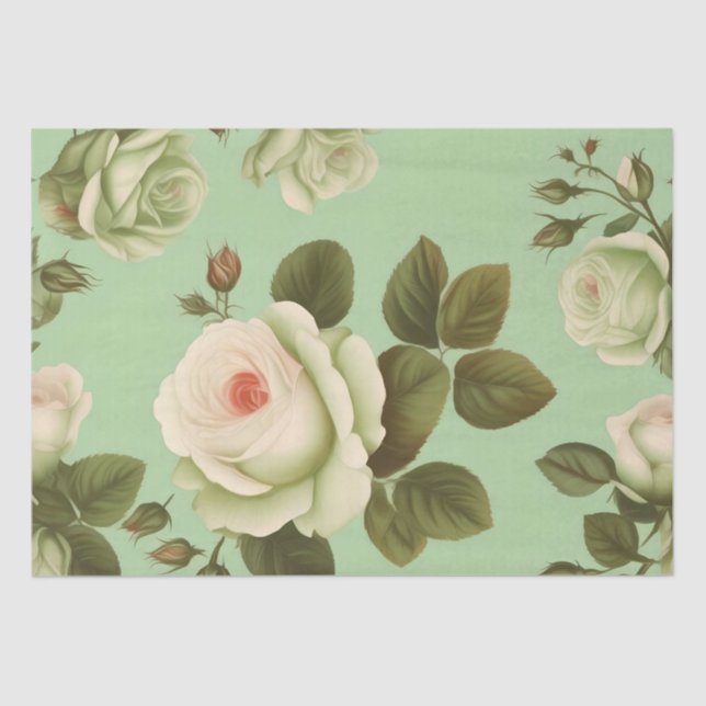 Papel De Seda Impresión de flores italianas verdes y blancas Dec (Anverso)