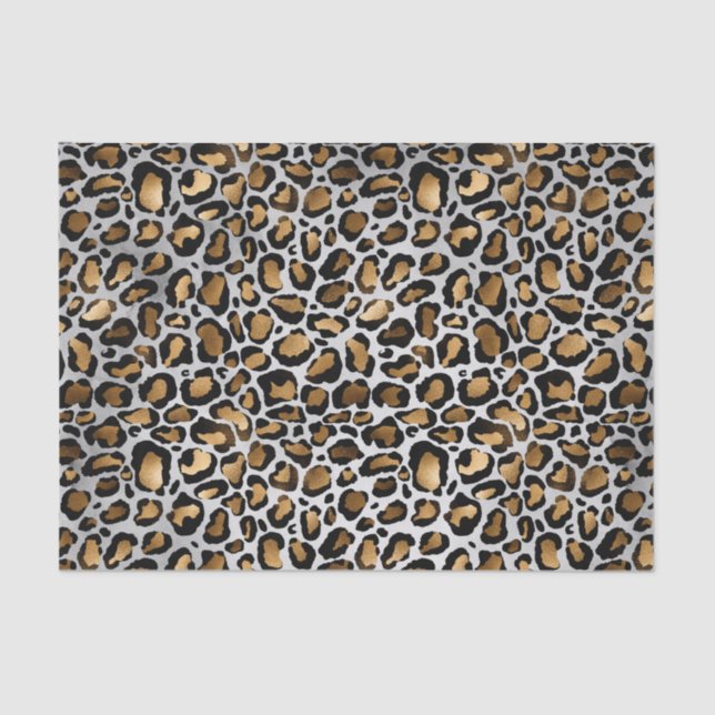 Papel De Seda Impresión de gran leopardo metálico Glam (Anverso)