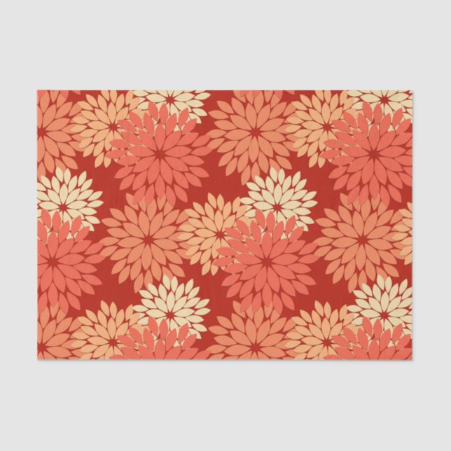 Papel De Seda Impresión de kimono floral moderna, Naranja mandar (Anverso)